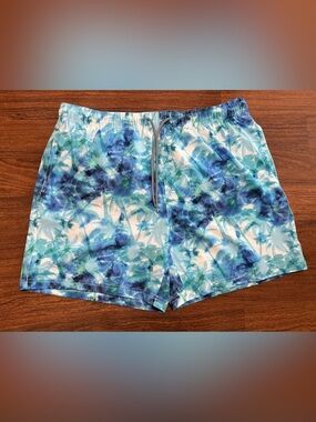Biwisy Men’s Swim Trunks Quick Dry Shorts Mesh Lining Blue & Teal Palm Trees